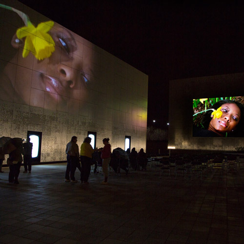 a photo of art on a wall that is showing a story