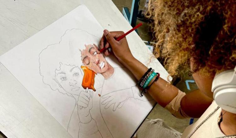 A photo of a student drawing