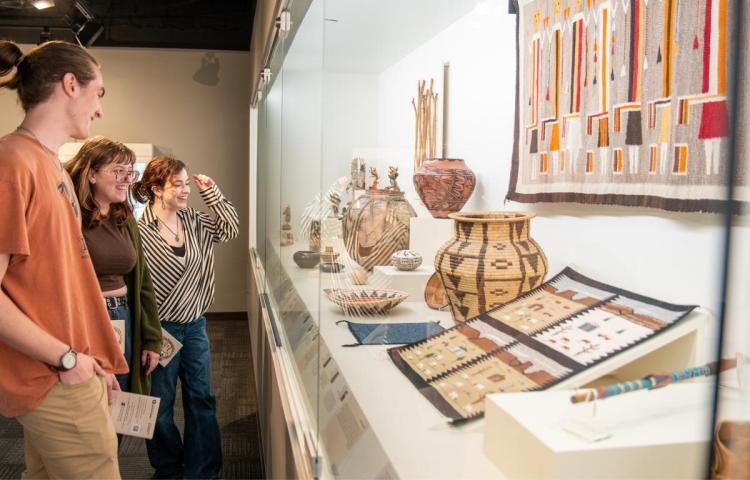 Students looking at art