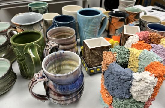 ceramic cups on a table